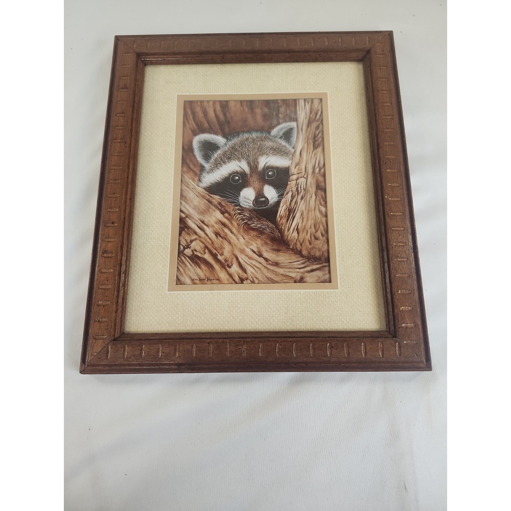 Homco Original By Dallas Woodcraft Ricky Raccoon‎ Matte Framed Picture